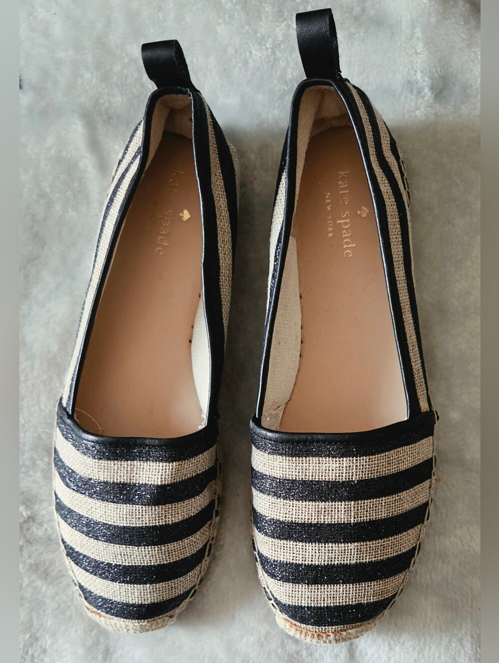 kate spade Striped Black and Natural Espadrille Flats
